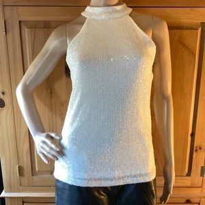 Sparkly Sequin White Lined Racerback Top NWT